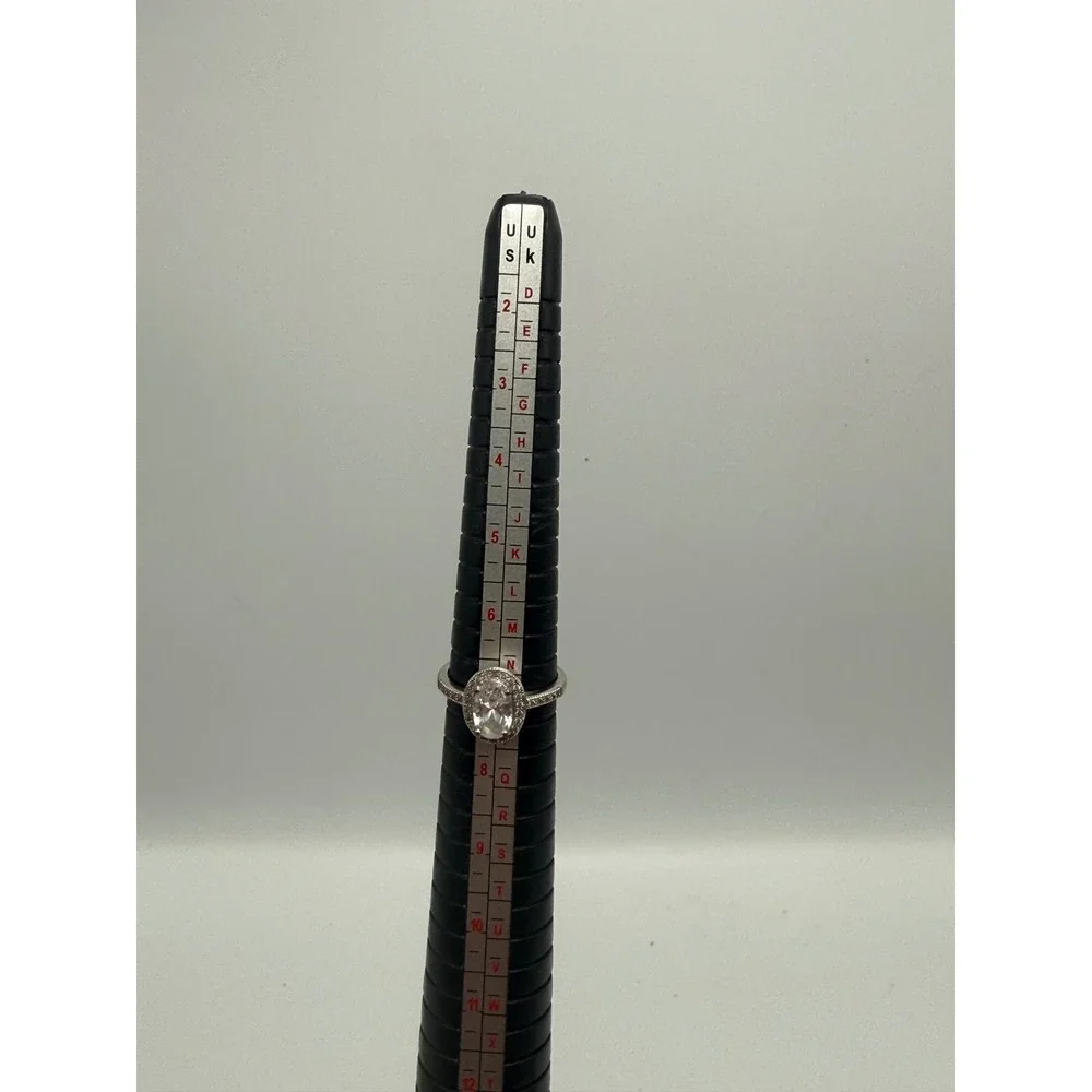 IBB CN Oval Halo Ring Silver Tone Clear Stone Pavé Band Size 7